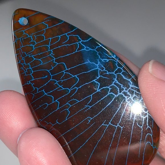 Blue and Brown Dragon Veins Agate Teardrop Pendant - Picture 4 of 16